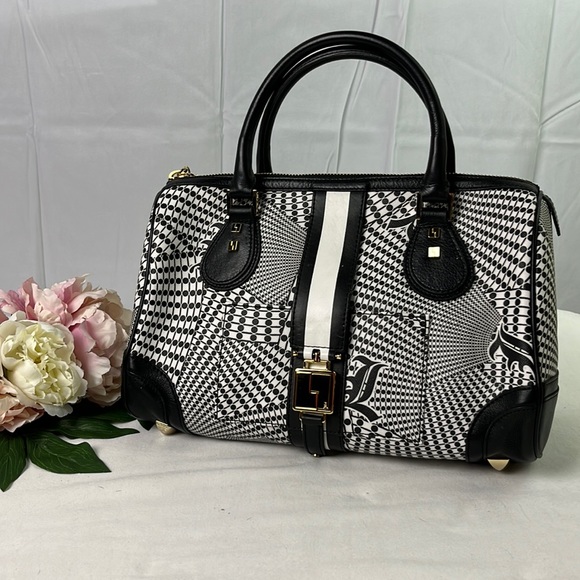 L.A.M.B. Handbags - L.A.M.B. Gwen Stefani Black White Mandeville Satchel Purse Handbag Leather Trim